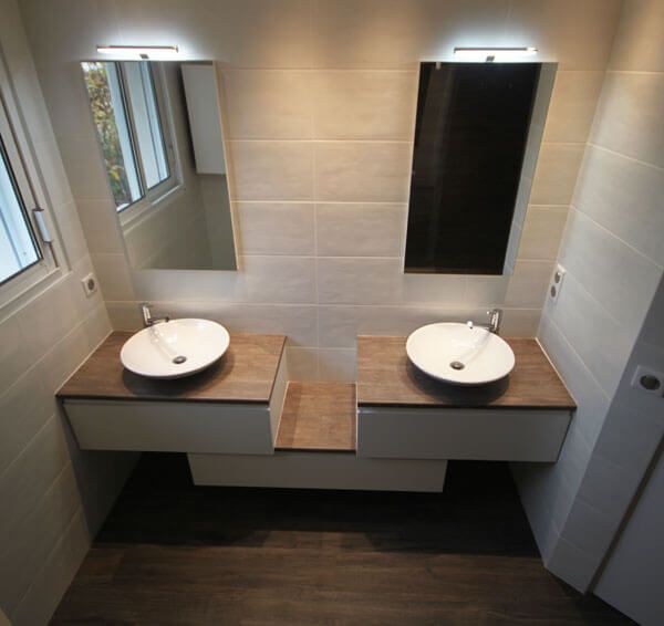Meuble double vasques décalé entre mur ! atlantic bain Meuble pour vasque à poser