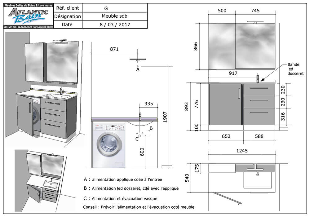 Un Meuble Sur Mesure avec une Machine à Laver Intégré ! Atlantic Bain