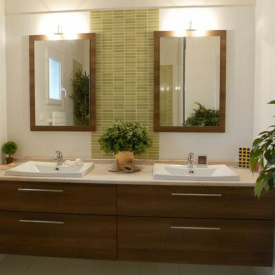 Meuble double vasque salle de bain plan imitation marbre