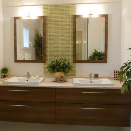 Meuble double vasque salle de bain plan imitation marbre