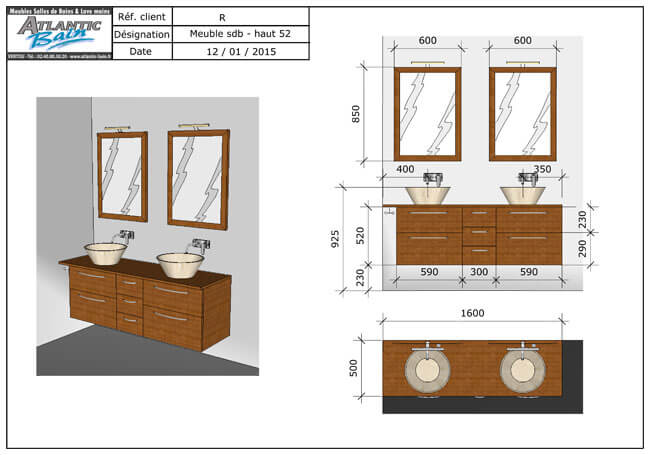 dessin salle de bain bois massif