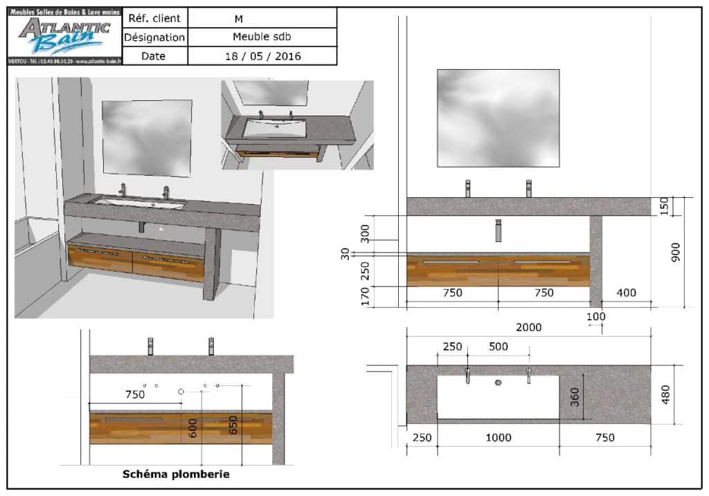 Meuble salle de bain : une Vasque avec Deux Robinets