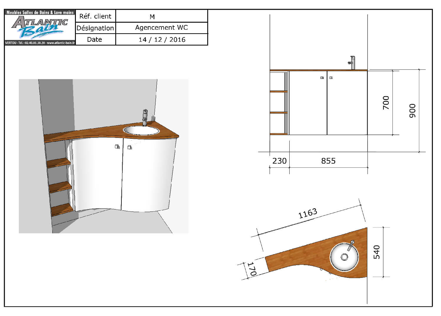 plan lave mains en angle sur mesure