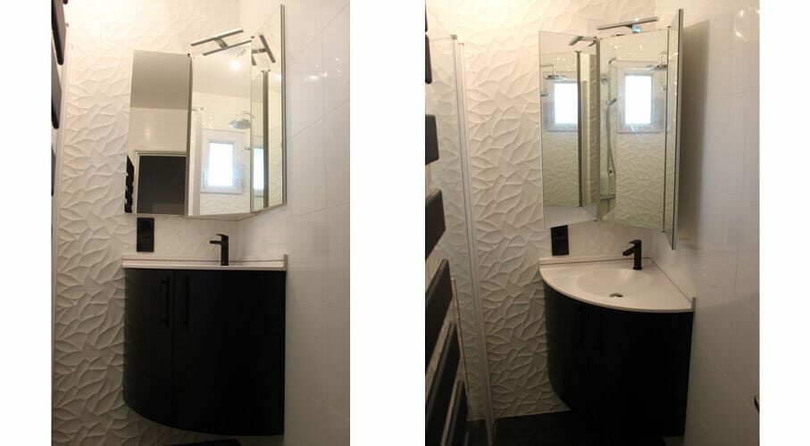 meuble angle salle bain noir blanc