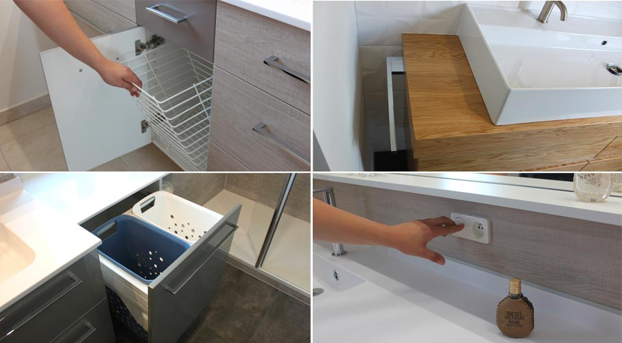 Étagère de salle de bain avec panier à linge amovible, étagère de salle de  bain en bambou avec 2 étagères pour accessoires de salle de bain avec