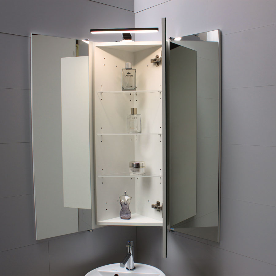 Armoire de toilette d'angle avec miroir – Blanc – 65 cm x 45,9 cm - Cluo