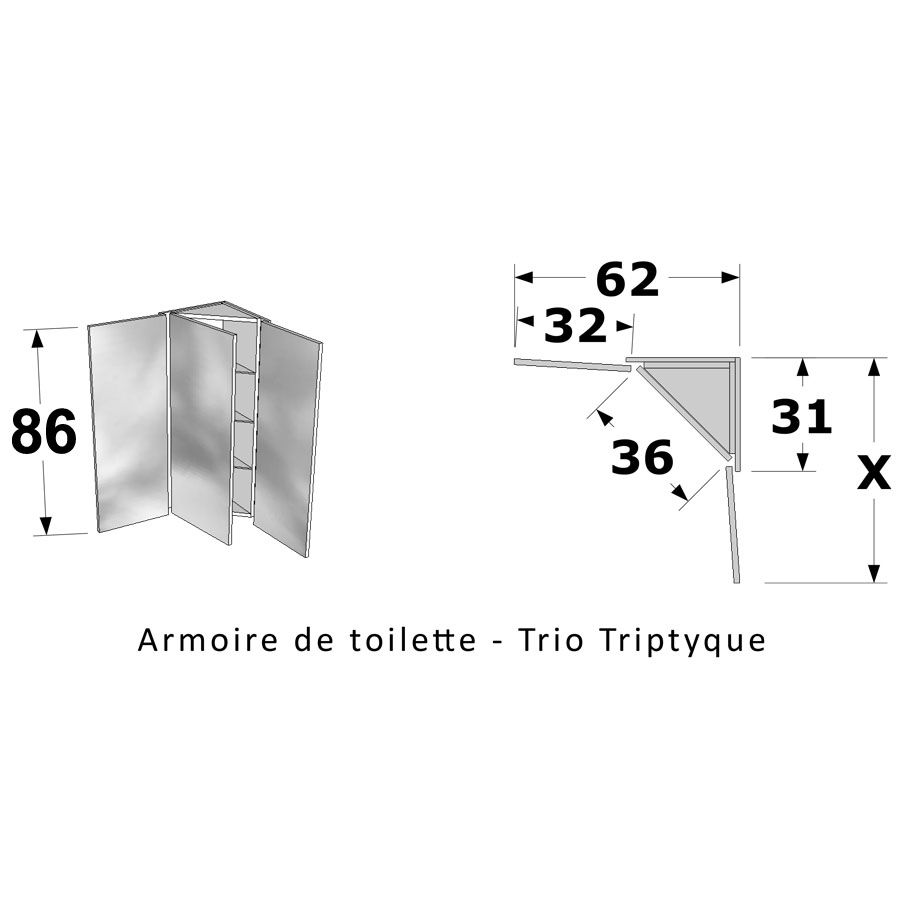 Armoire de toilette d'angle salle de bain TRIO Triptyque