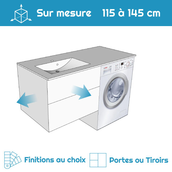 Meuble sur mesure salle de bain avec lave-linge 115 à 145 cm