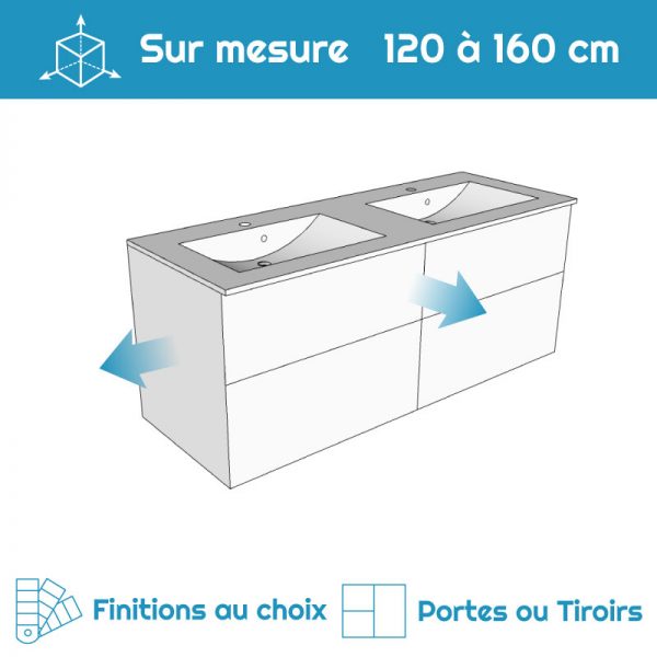 Meuble salle de bain sur mesure 120 à 160 cm finitions au choix