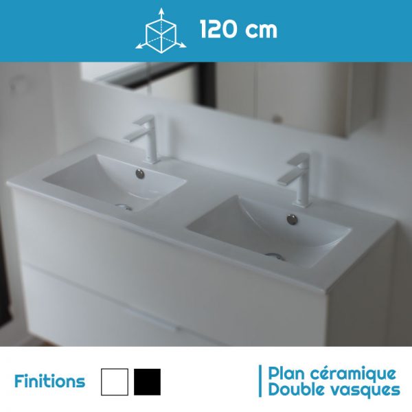 Double plan céramique noir ou blanc pour meuble salle de bain