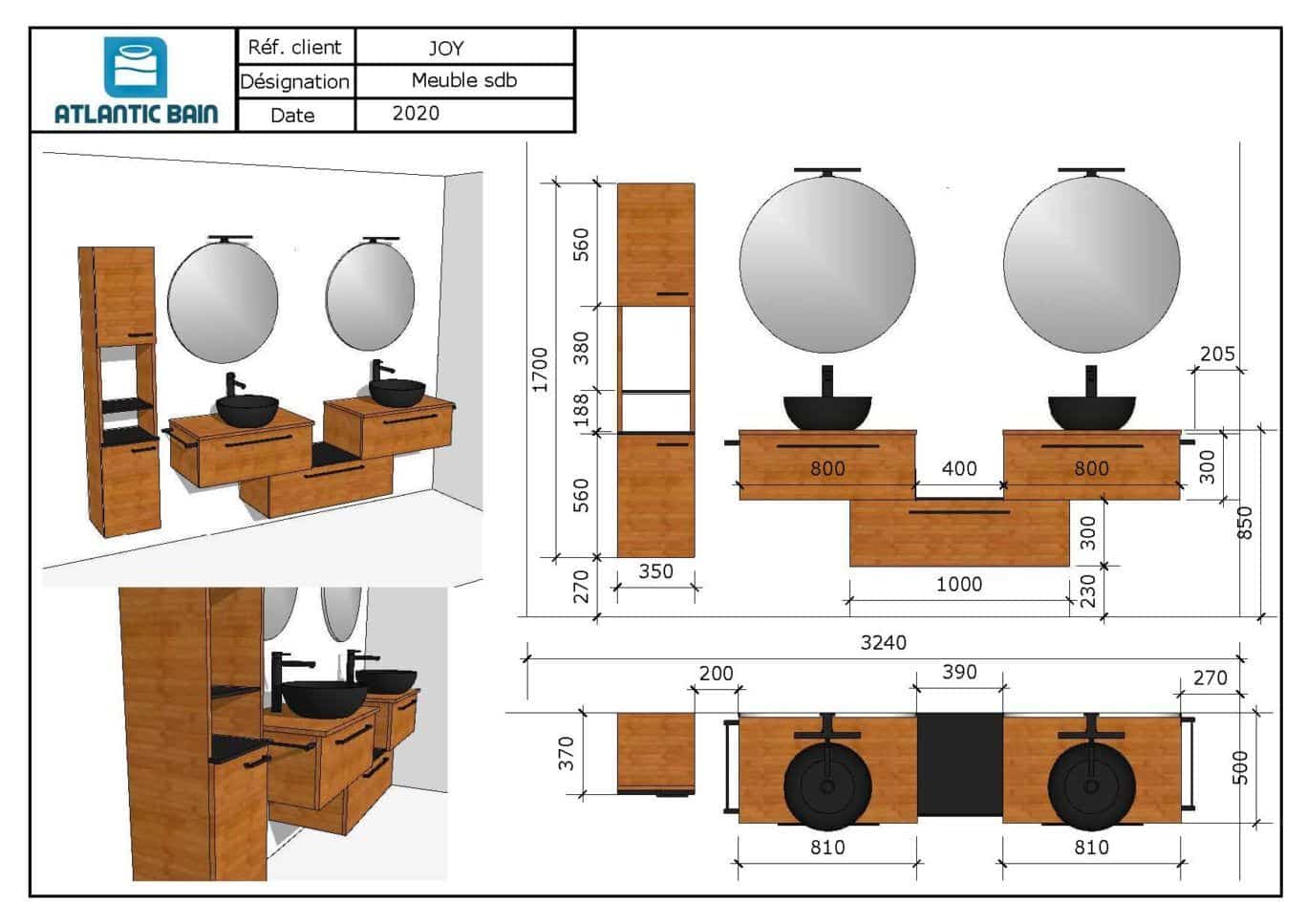 Schéma meuble salle de bain sur mesure décalés