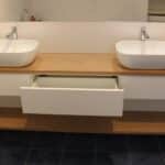 3 tiroirs pour double vasque meuble entre murs salle de bain