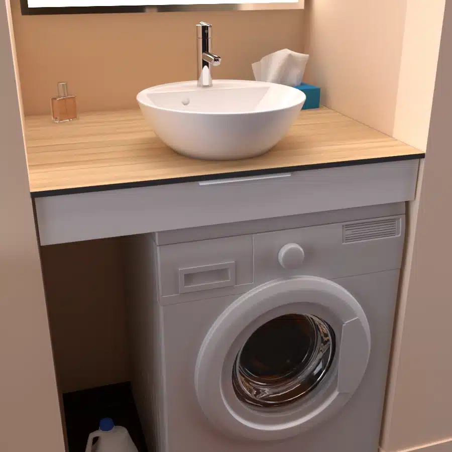 Solution d'installation de lave linge entre murs avec lavabo au dessus