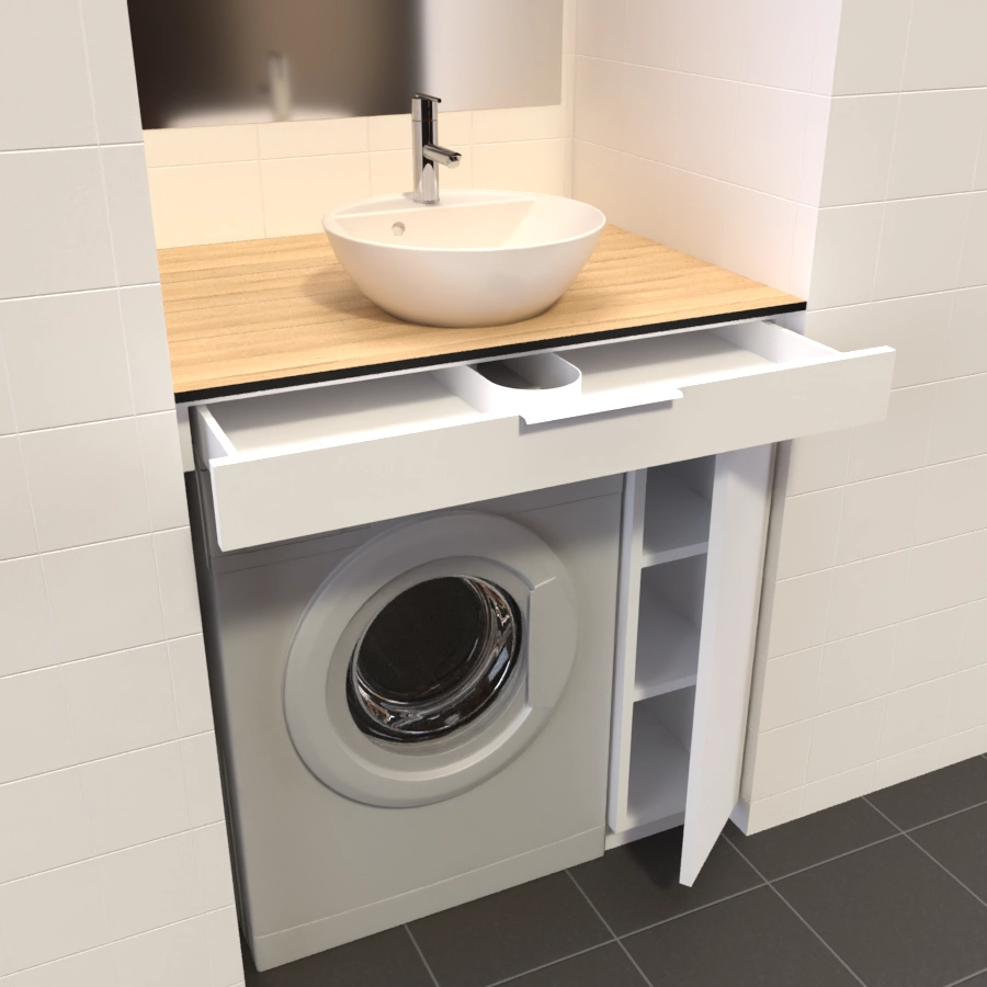 Meuble lave linge avec plans compact, 112 à 145 cm - Atlantic Bain